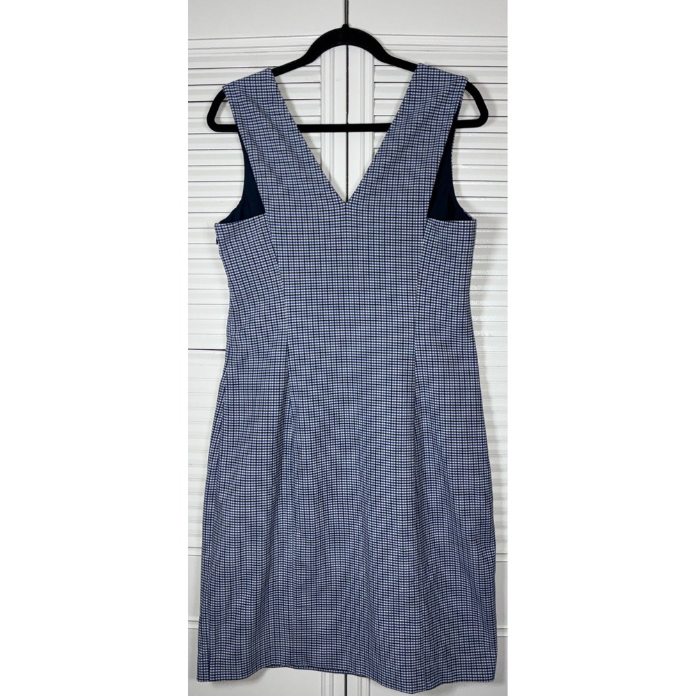 Banana Republic Gingham Plaid Sheath Dress 10 Blue V-Neck Midi Dark Academia Mod - Picture 3 of 8